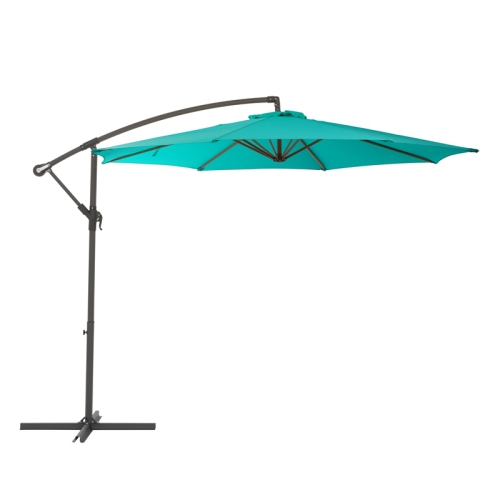 CorLiving Collapsible 11 ft. Offset Patio Umbrella - Turquoise Blue