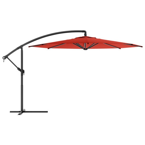CORLIVING  Full-Sized 9.5 Ft. Circular Offset Patio Umbrella - Crimson In Red Love the umbrella - it does move slightly left to right even in the special wheeled base