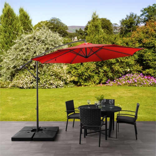 CorLiving Full-Sized 9.5 ft. Circular Offset Patio Umbrella - Crimson Red