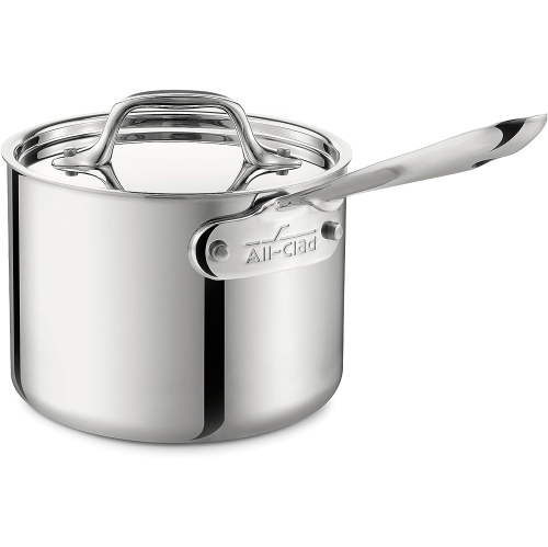 All-Clad 4201.5 Stainless Steel Tri-Ply Bonded Dishwasher Safe Sauce Pan with Lid Cookware, 1.5-Quart, Silver