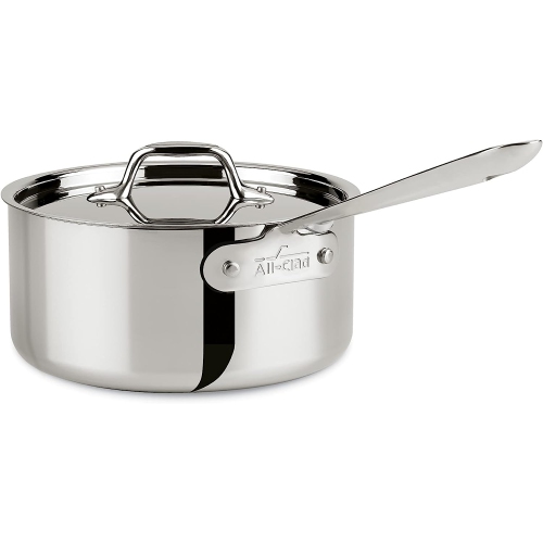 All-Clad 4203 Stainless Steel Tri-Ply Bonded Dishwasher Safe Sauce Pan with Lid/Cookware, 3-Quart, Silver