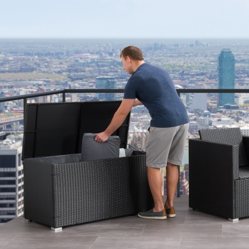 Parksville Resin Wicker Patio Cushion Box - Black/Ash Grey