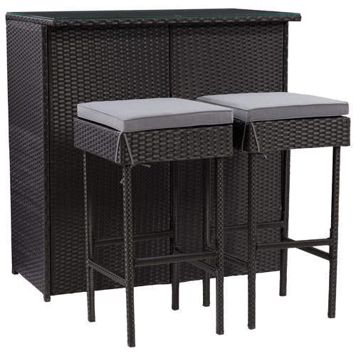 Parksville 3-Piece Resin Wicker Patio Bistro Set - Black/Ash Grey