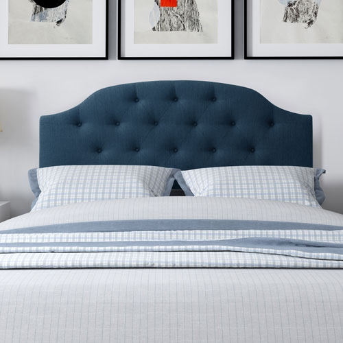 CORLIVING  Calera Contemporary Upholstered Headboard - Double-Navy In Blue 