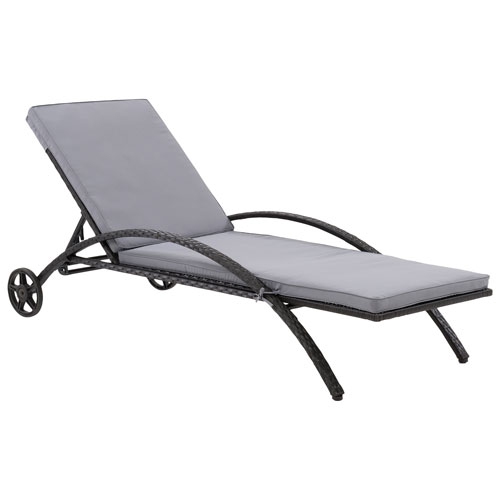 Chaise longue de patio pliable en osier en résine Parksville - Noir/Gris cendré