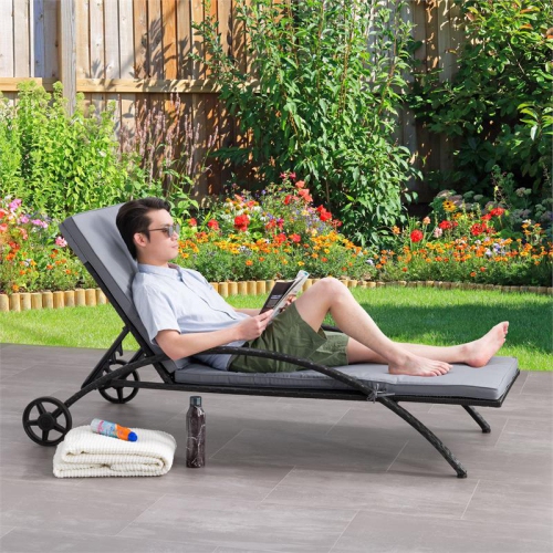 Parksville Resin Wicker Folding Patio Lounge Chair - Black/Ash Grey
