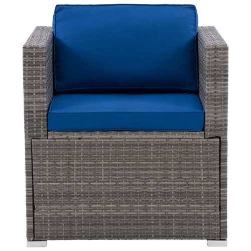 CORLIVING  Parksville Resin Wicker Patio Armchair Chair - Grey/oxford In Blue