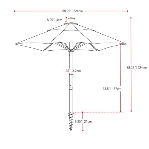 CorLiving Collapsible 7 ft. Circular Beach/Patio Umbrella - Crimson Red