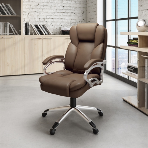 CorLiving Workspace High-Back Faux Leather Executive Chair - Caramel Brown