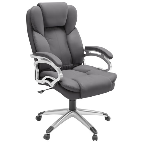 CORLIVING  Workspace High-Back Faux Leather Executive Chair - Steel In Grey