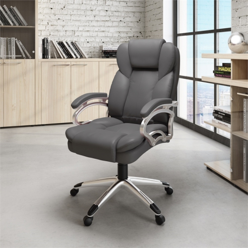 CorLiving Workspace High-Back Faux Leather Executive Chair - Steel Grey
