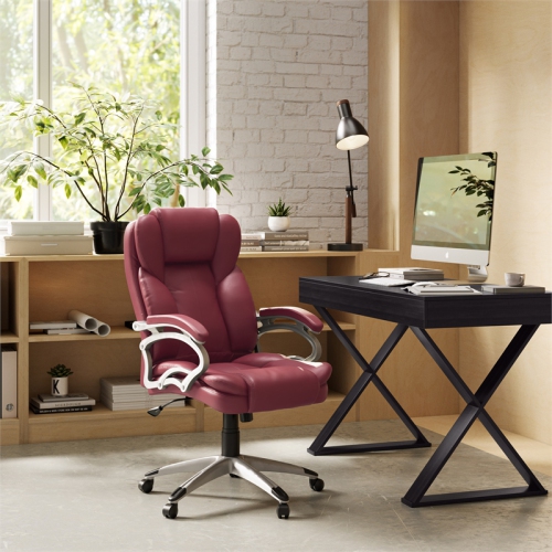 Fauteuil de bureau en similicuir à dossier haut Workspace de CorLiving - Rouge brique