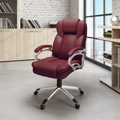 Fauteuil de bureau en similicuir à dossier haut Workspace de CorLiving - Rouge brique