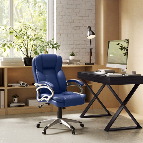 CorLiving Workspace High-Back Faux Leather Executive Chair - Cobalt Blue