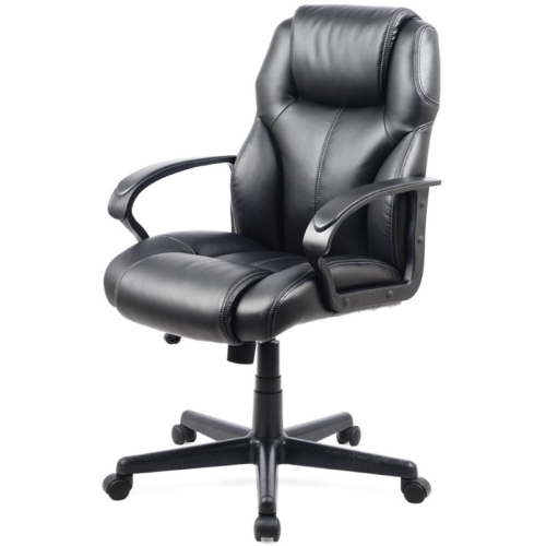CorLiving Mid-Back Faux Leather Manager Chair- Black