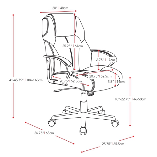 CorLiving Mid-Back Faux Leather Manager Chair- Black
