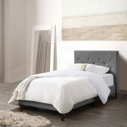 Nova Ridge Upholstered Modern Platform Bed-Twin-Light Grey