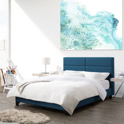 CORLIVING  Bellevue Contemporary Upholstered Platform Bed-Double-Ocean In Blue