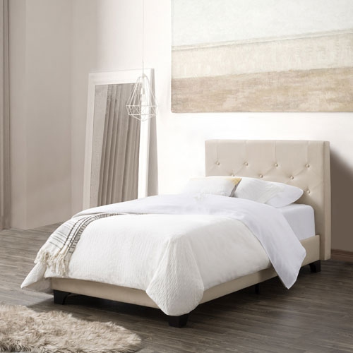 CORLIVING  Nova Ridge Contemporary Upholstered Platform Bed - Twin - Cream