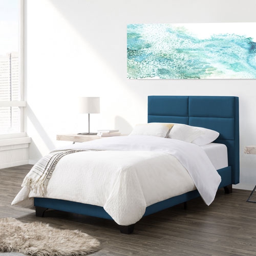 CORLIVING  Bellevue Contemporary Upholstered Platform Bed - Twin-Ocean In Blue