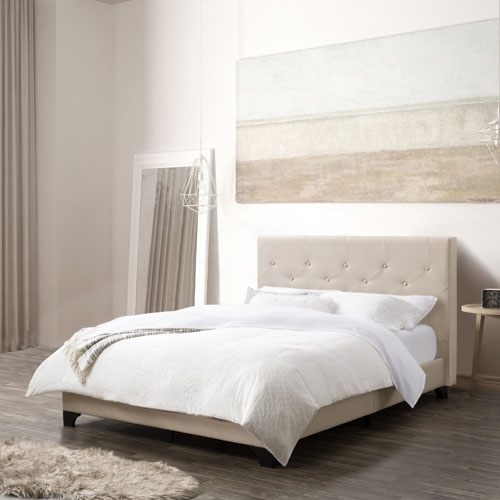 CORLIVING  Nova Ridge Contemporary Upholstered Platform Bed-Double-Cream