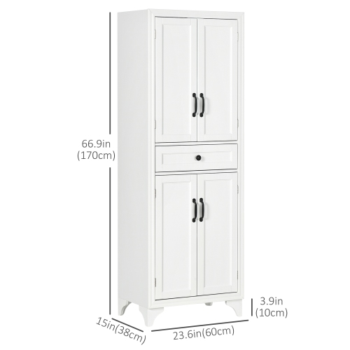 HOMCOM 67" Tall Pantry Cabinet, Narrow Kitchen Pantry, Freestanding Buffet Storage Cabinet with Shaker Doors, Adjustable Shelves, Drawer, for Small