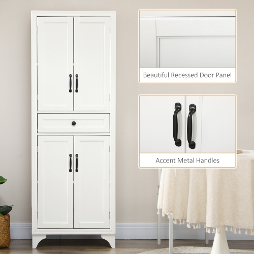 HOMCOM 67" Tall Pantry Cabinet, Narrow Kitchen Pantry, Freestanding Buffet Storage Cabinet with Shaker Doors, Adjustable Shelves, Drawer, for Small