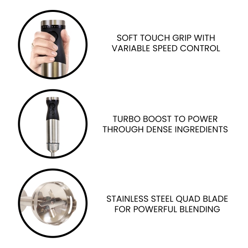 Kenmore 400W Hand Blender, Variable Speed Immersion Blender Food Chopper Whisk, Black and Silver