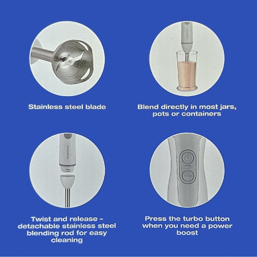 Toastess - Hand Blender and Chopper Combo, 2 Speeds, 260 Watts, White