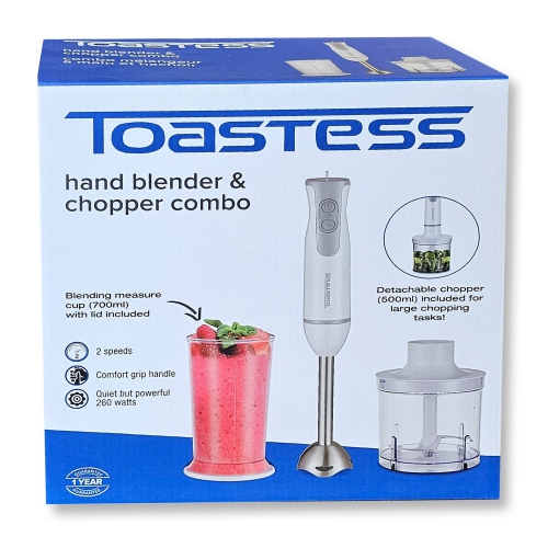Toastess - Hand Blender and Chopper Combo, 2 Speeds, 260 Watts, White