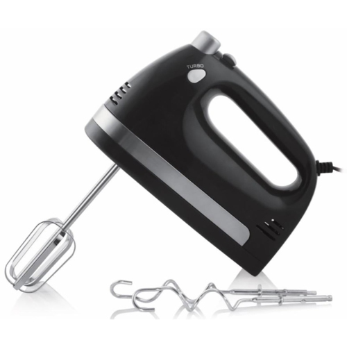 Toastess - 5 Speed Hand Mixer, Whisks and Dough Hook Included, 350 Watts, Black
