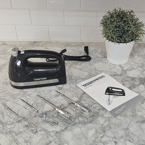 Toastess - 5 Speed Hand Mixer, Whisks and Dough Hook Included, 350 Watts, Black