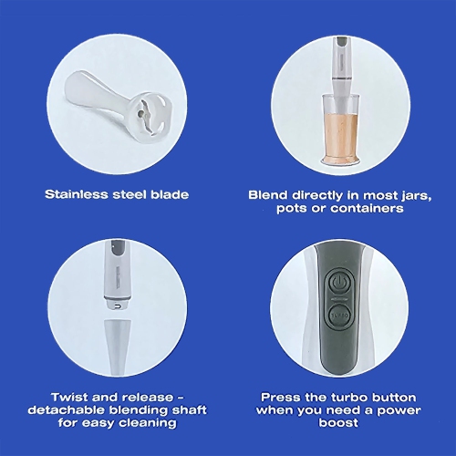 Toastess - Hand Blender with Measuring Cup 700ml, 2 Speeds, 260 Watts, White