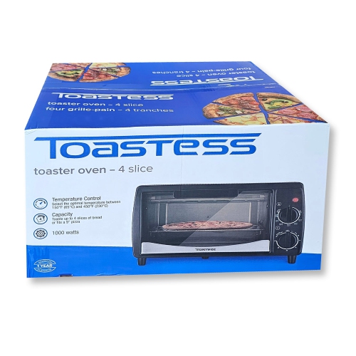 Toastess - Toaster Oven, 4 Slice Capacity, Temperature Control, 1000 Watts, Black