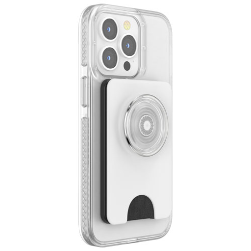 Portefeuille à prise extensible et support universel MagSafe PopWallet+ de PopSockets - Blanc/Transparent