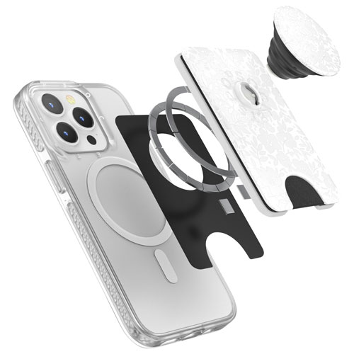 PopSockets MagSafe PopWallet+ (Plus) Universal Cell Phone Expanding Grip & Stand - White/Flower