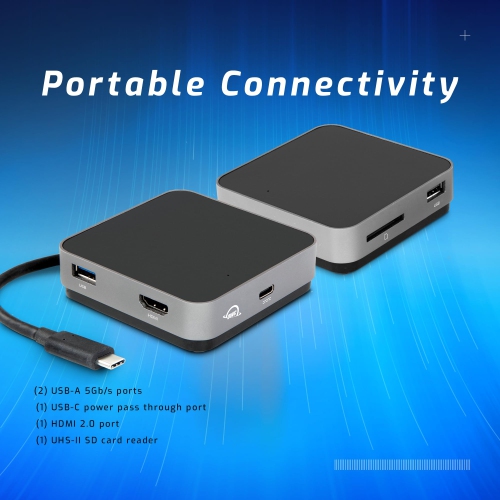 OWC Travel Dock USB C Docking Station, 4k Resolution Universal Laptop Docking Station with Charging 100W, Thunderbolt 3, HDMI 2.0, and SD Card, 5