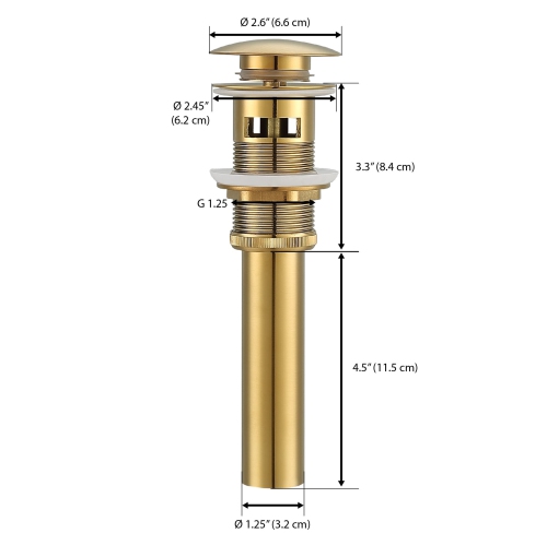Drain de lavabo Ancona avec débordement en titane doré brossé