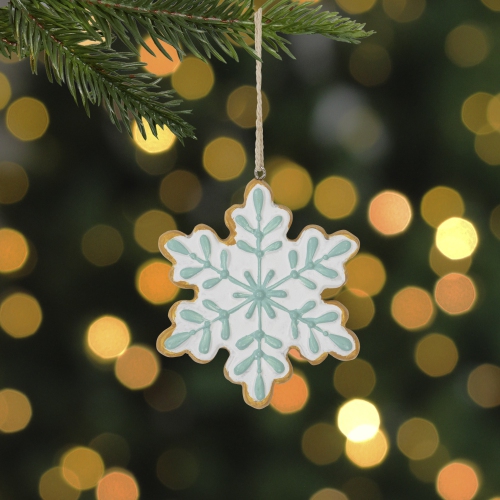 Frosted Snowflake Cookie Christmas Ornament - 3.75" - White and Green