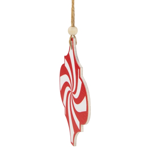 4.5" Red and White Candy Cane Swirl Bauble Wooden Christmas Ornament