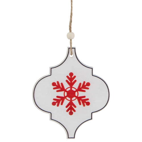 Wooden Bauble Christmas Ornament with Snowflake Design - 4.5" - White and Red
