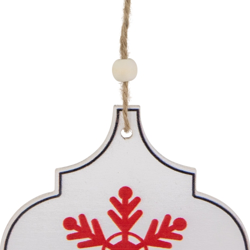 Wooden Bauble Christmas Ornament with Snowflake Design - 4.5" - White and Red