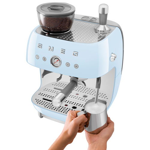 Smeg Manual Espresso Coffee Machine with Frother & Coffee Grinder - Pastel Blue