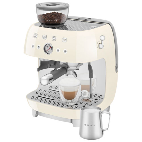 Machine à espresso manuelle de Smeg avec mousseur et moulin à café - Crème