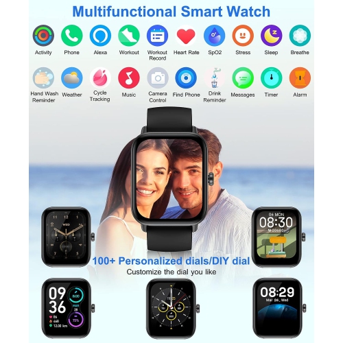 Gleam Up Smart Watch for Men Women | Fitness Tracker with Heart Rate Blood Oxygen Sleep Monitor 100 Sports Modes IP68 Waterproof Smart Watch for