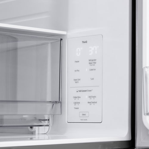 Réfrigérateur à deux portes de 29,6 pi³ et 36 po avec distributeur d'eau et de glaçons de LG - Inox résistant aux taches