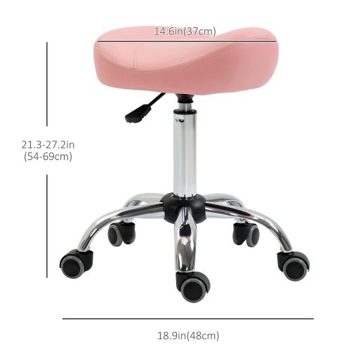 HOMCOM Saddle Stool, Height Adjustable Rolling Salon Chair with PU Leather for Massage, Spa, Clinic, Beauty and Tattoo, Pink