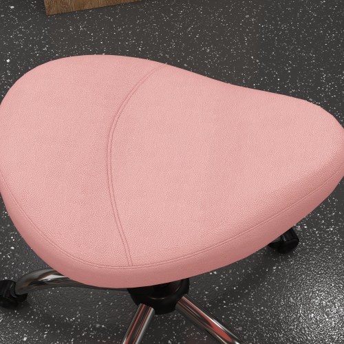 HOMCOM Saddle Stool, Height Adjustable Rolling Salon Chair with PU Leather for Massage, Spa, Clinic, Beauty and Tattoo, Pink