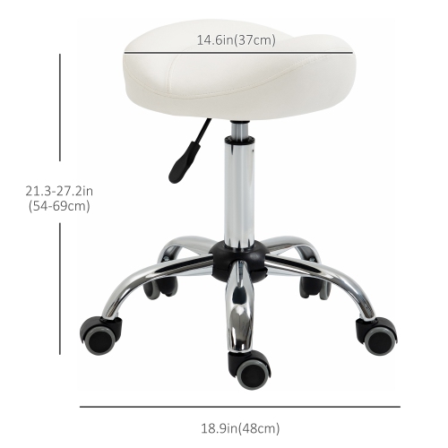 HOMCOM Saddle Stool, Height Adjustable Rolling Salon Chair with PU Leather for Massage, Spa, Clinic, Beauty and Tattoo, White