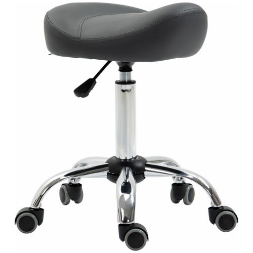 HOMCOM  Saddle Stool, Height Adjustable Rolling Salon Chair With Pu Leather for Massage, Spa, Clinic, Beauty And Tattoo In Grey
